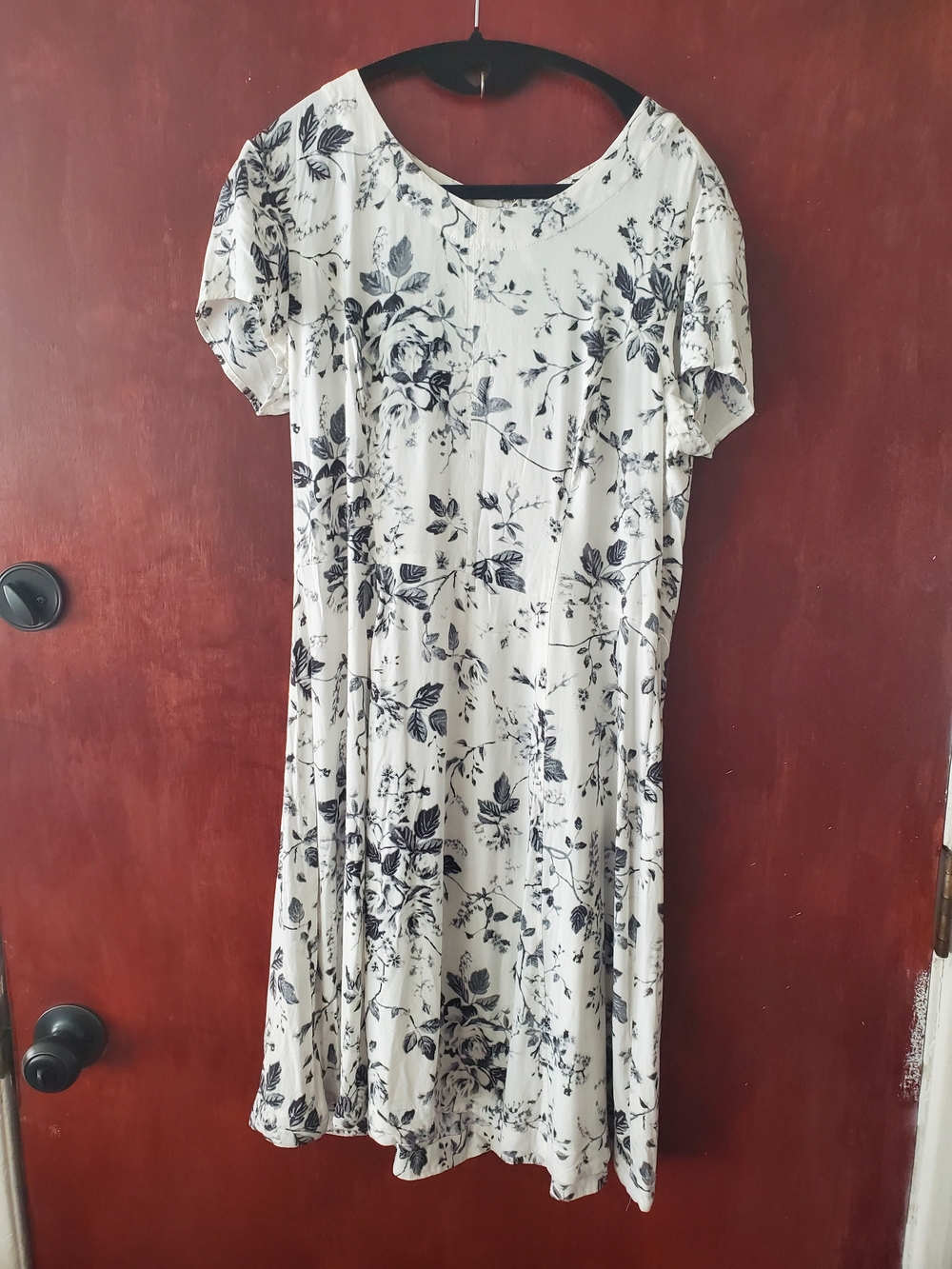 H&M White Midi Dress with Black Floral Print